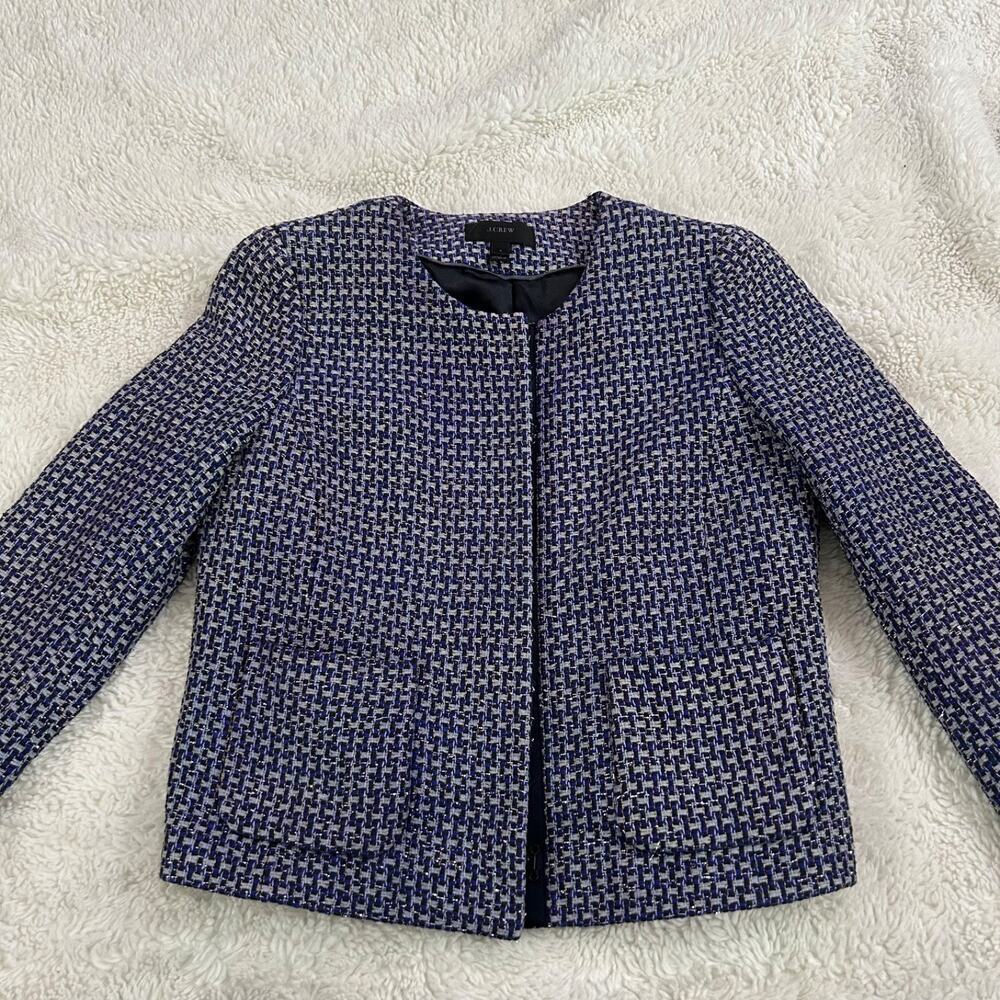 J Crew Women 6 Navy Silk Tweed Blazer Career Preppy Classic Teacher Country Club